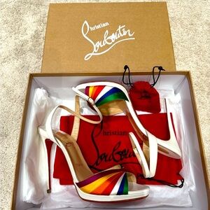 Christian Louboutin white heels with rainbow detail. Gently used. Size 39